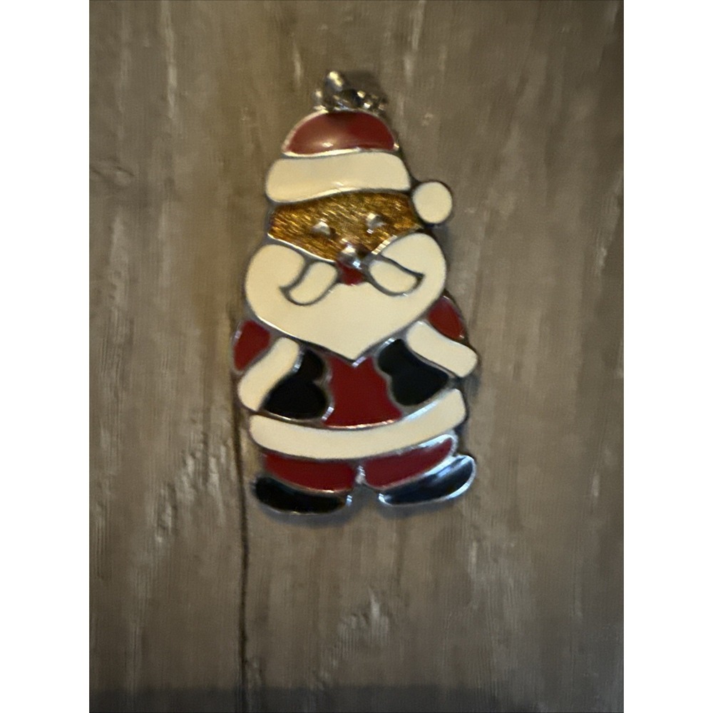 Vintage 80's Signed Wallace Silversmiths Enamel Christmas Santa Clause Pendant